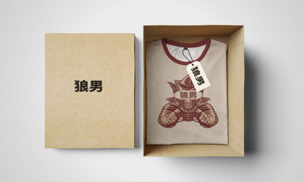 Empty isolated box and white tshirt with label